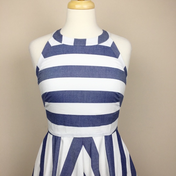 ELIZA J Cotton Striped Fit & Flare Chambray Dress - Picture 3 of 7